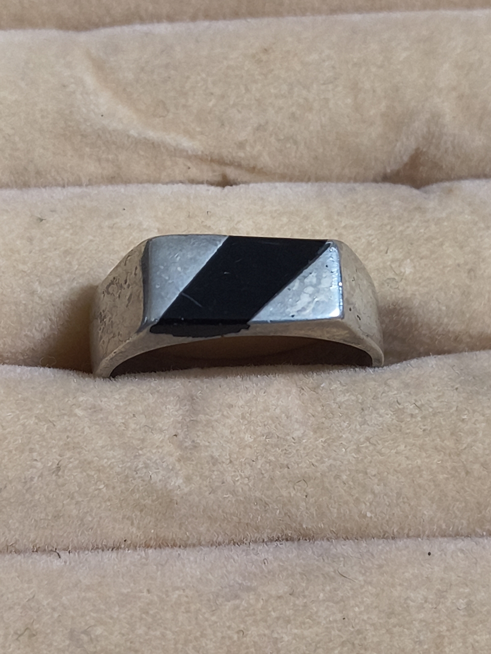 Men's Sterling Signet Ring W/ Black Onyx Inlay Native American Handmade Sz 7 Uns